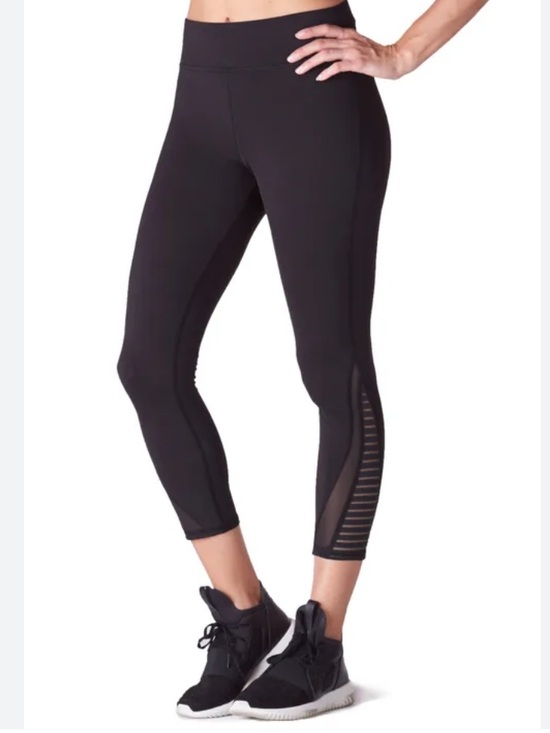 MICHI Pants - MICHI WMNS XS Black High-Rise Cropped Leggings with Mesh & Striped Calf Inset